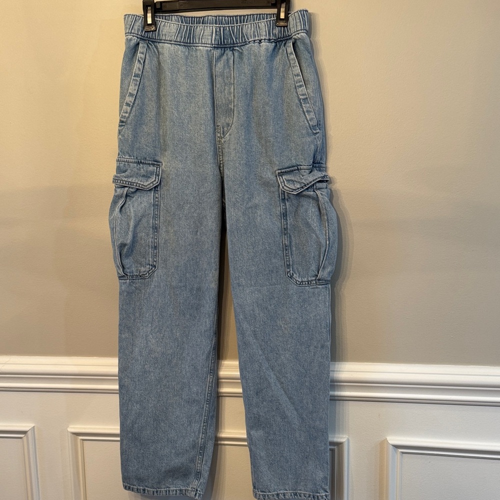 H&M Light Blue Relaxed Drawstring Cargo Jeans